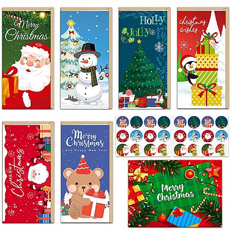24-Pack HSHFAMIIY Christmas Money Holder Cards w/ Envelopes & Sealing Stickers