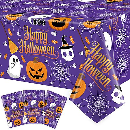 3-Pack 54" x 108" Halloween Plastic Tablecloths (Orange & Purple) $4.49 + Free Shipping w/ Prime or on $35+