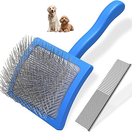 2-Piece Slicker Brush for Dogs & Pet Comb Grooming Kit w/ Extra Long Pins (Blue, Large) $4.98 + Free Shipping w/ Prime or on $35+