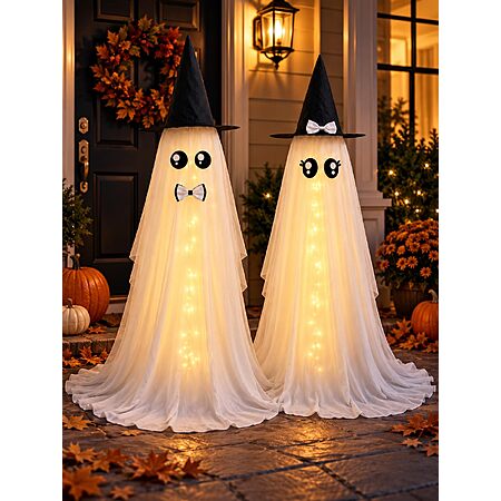 2-Pack 59" HOMELEX Lighted Halloween Bride & Groom Ghost Outdoor Decorations