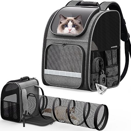 Pawtners Cat Backpack Carrier w/ Expandable Play Tunnel