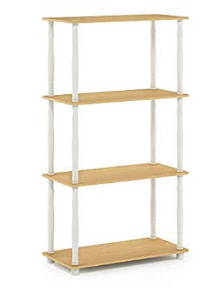 Amazon has Furinno Turn-N 4-Tier Multipurpose Shelf Display Rack with Classic Tubes, Beech/White for $29.92