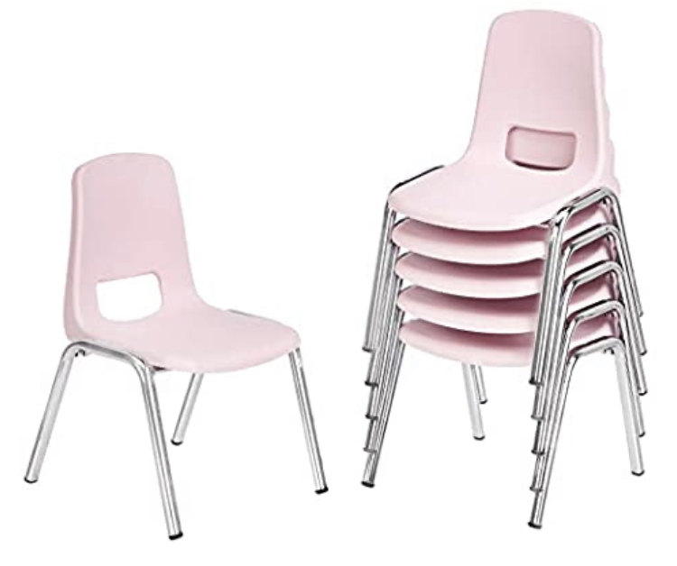 AmazonBasics 6-Pack 12 Inch School Classroom Stack Chair, Chrome Legs, Pink $63.36