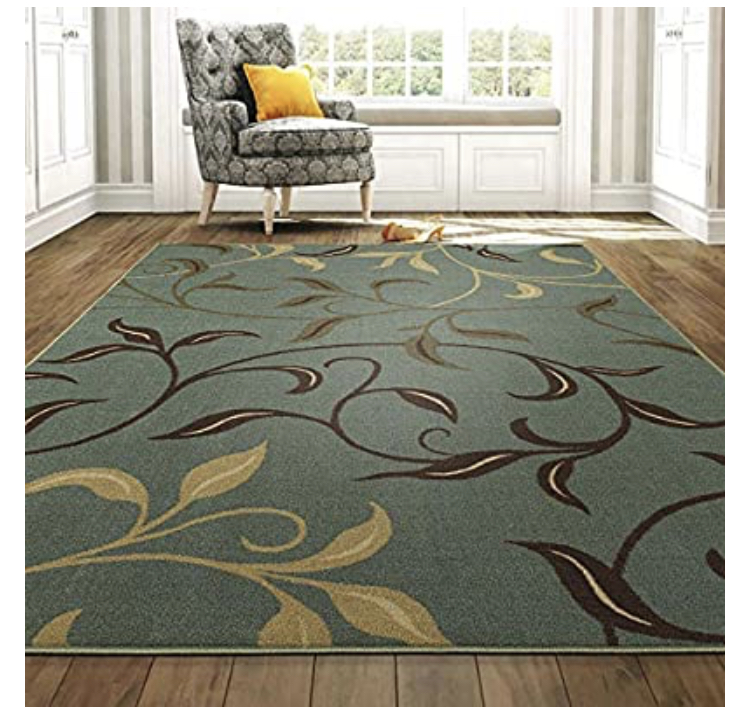 Ottomanson Ottohome Contemporary Leaves Design Modern Area Rug with Non-SkidRubber Backing, Sage Green/Aqua Blue, 3'3&quot; L x 5'0&quot; W $19.12