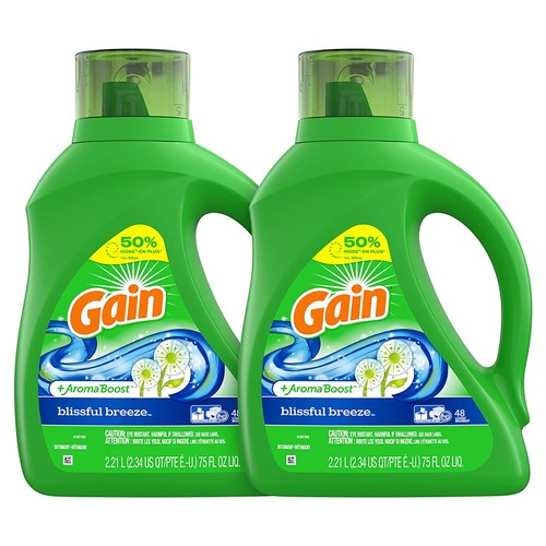 Gain Liquid Laundry Detergent, Blissful Breeze, 2 Count, 75 fl oz Each, 96 Total Loads for $15.04 S&S and $3 Coupon