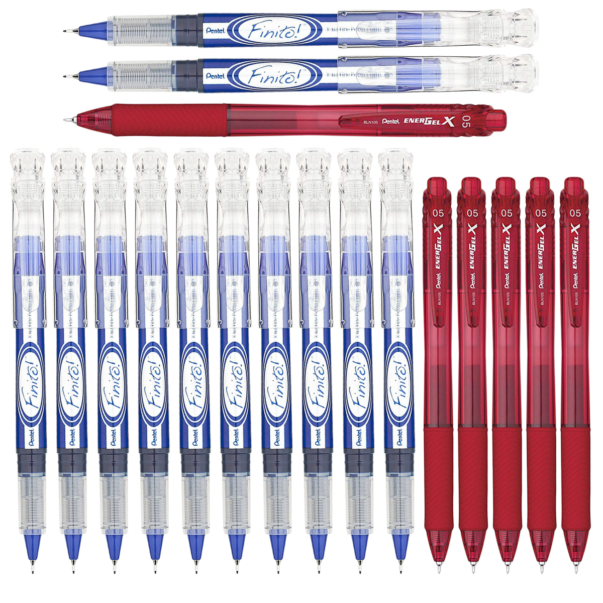 $7.99 Pentel Finito felt tip (blue)  x12 and Pentel Ener-gel (red) x 6