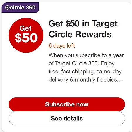 Select Target Accounts: Target Circle 360 Annual Membership + $50 Circle Rewards