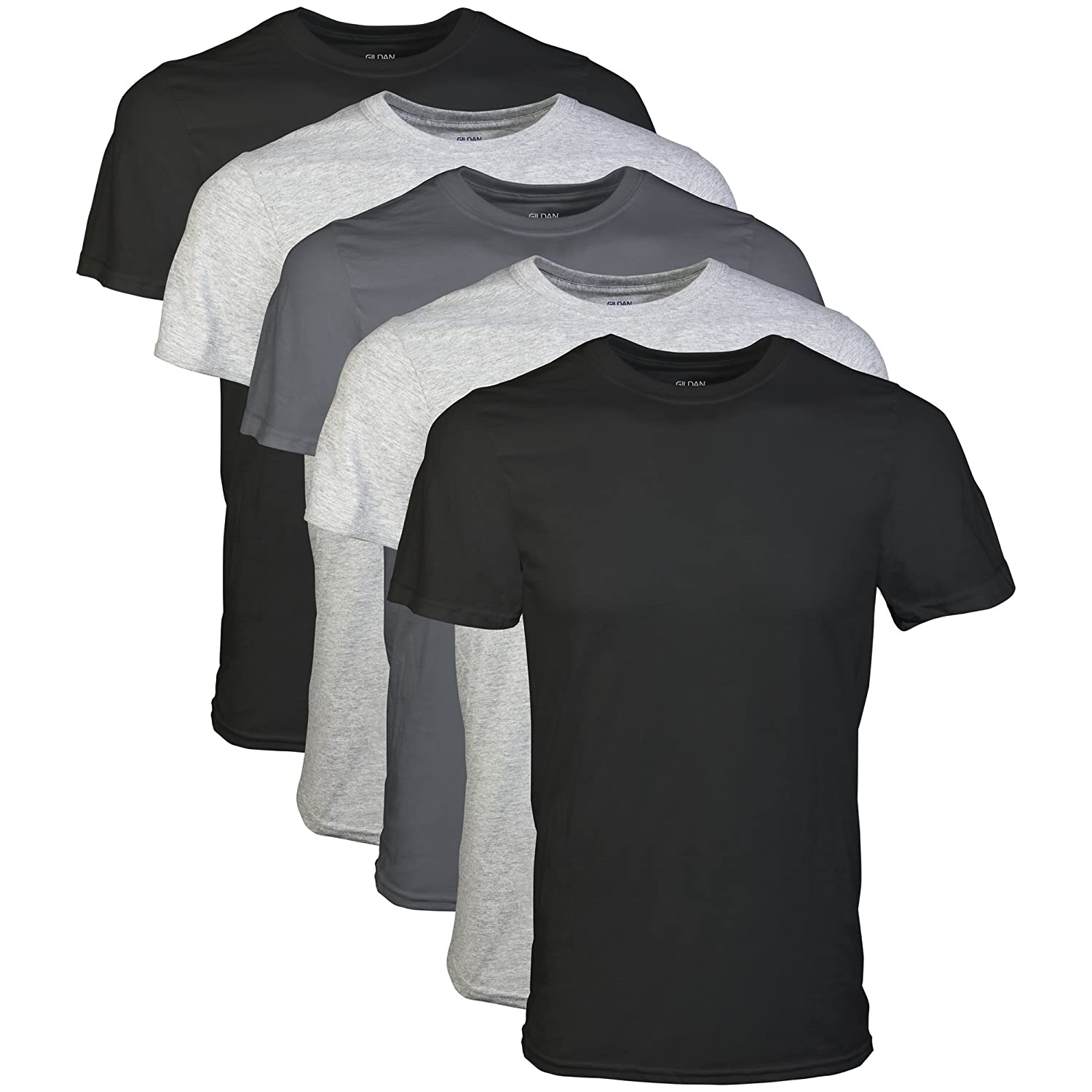 Gildan Men's Assorted Crew or V-Neck T-Shirts (5 Pack) - Black/Grey - Various Sizes - $9 FS w/ Prime