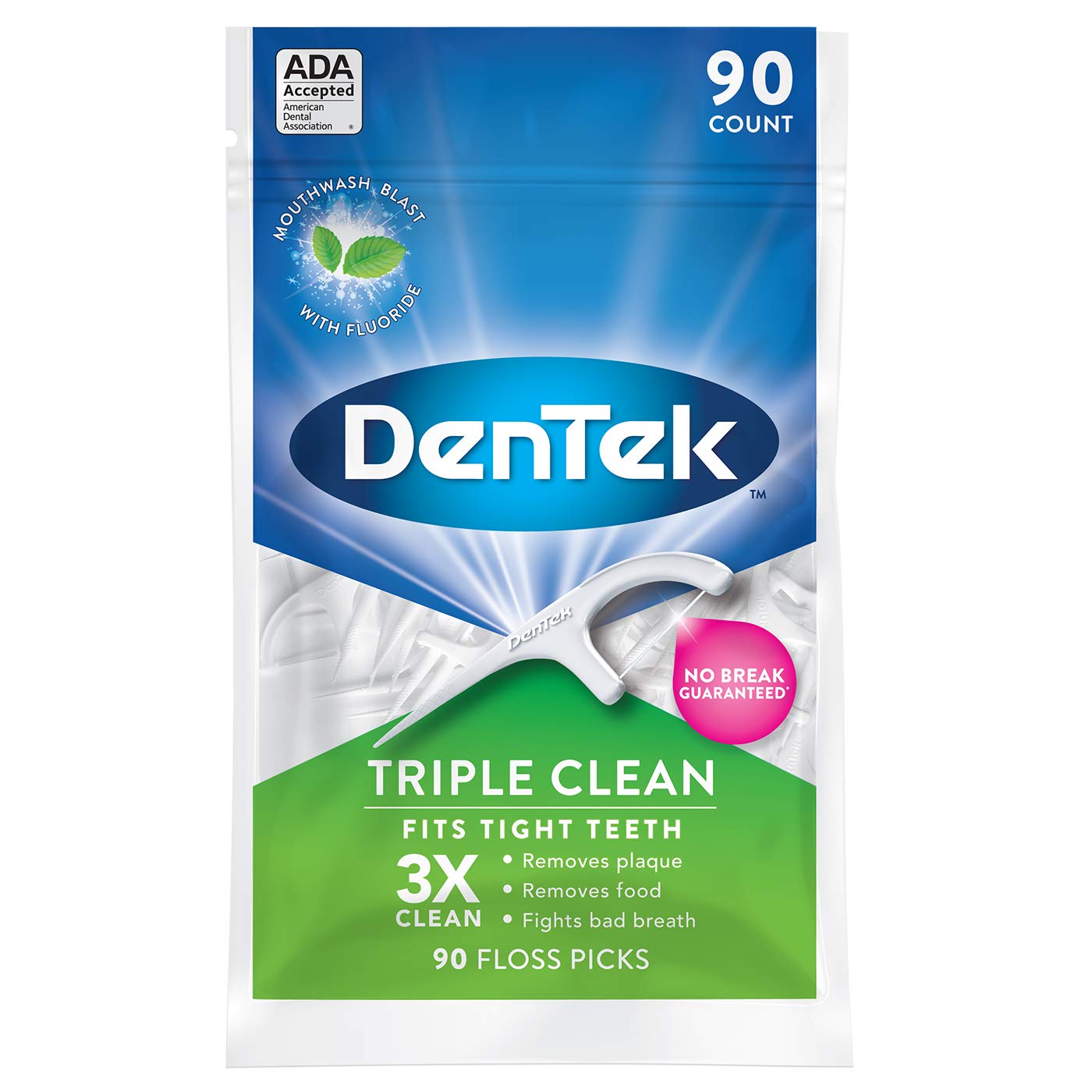 Dentek Triple Clean Floss Picks, Mint, 90 Count - $1.78 or less - FS w/ Prime