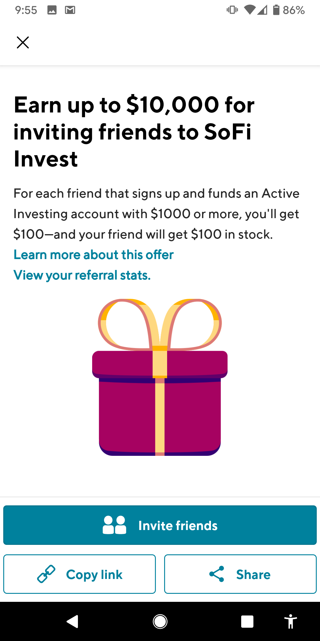 SoFi Invest - $100 bonus after $1000 deposit (additional $25 bonus available for optional crypto trade)