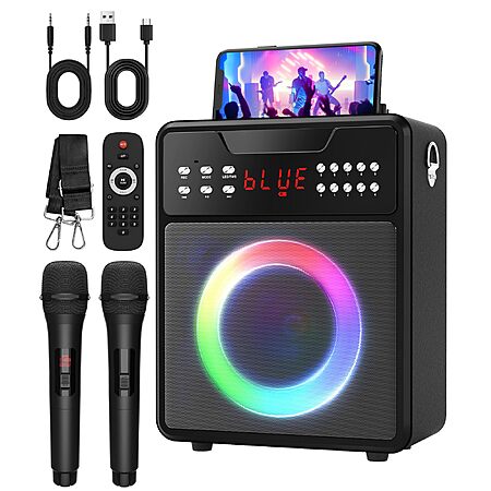 NBKLS Portable Bluetooth Speaker Karaoke Machine w/ 2 Wireless Microphones $27.50 + Free Shipping