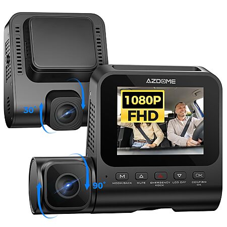 AZDOME V600 1080P Dual Dash Cam Front and Inside w/ 3'' Screen $36 + Free Shipping