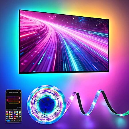 16.4' Pak RGB+IC LED Smart Strip Lights for Bedroom & TV w/ Remote App Control $8.65 