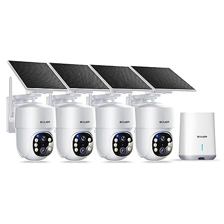 SOLIOM 4-Count 5MP Solar Powered Wireless 5G Outdoor Security Cameras w/ Moniton Tracking $140 + Free S/H (4 replies)