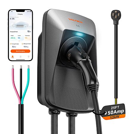WOLFBOX 50 Amp J1772 Level 2 Indoor/Outdoor Smart EV Charger w/ NEMA 14-50 Plug & 25ft Cable $300 + Free S/H