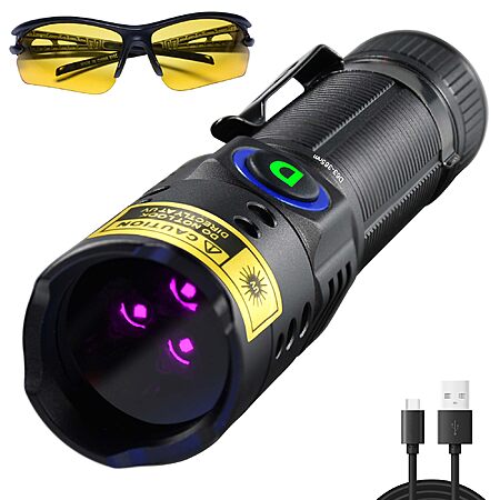 3-LED WMCODMW 365nm UV Flashlight 20W USB-C Rechargeable Blacklight $11 
