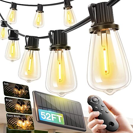 addlon 52' Waterproof Solar String Lights w/ Remote $12.15