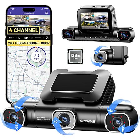 AZDOME M660 360° 4-Channel Dash Cam w/ 128GB eMMC & IR Night Vision $80 + Free S&H