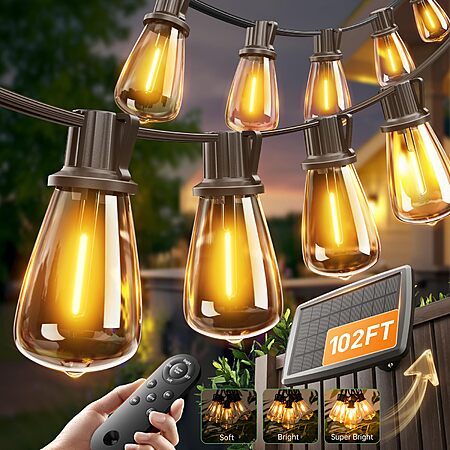 102' (96+6) Addlon Outdoor Solar Waterproof String Light w/ Remote $20