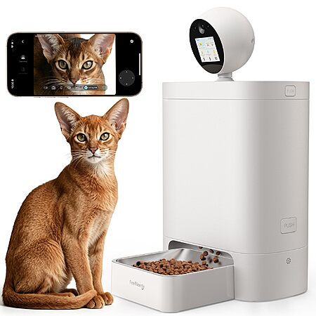 5.5L FEELNEEDY Automatic AI-Powered Cat Feeder w/ Camera, 5G/2.4G, 2-Way Radio $60 + Free S/H