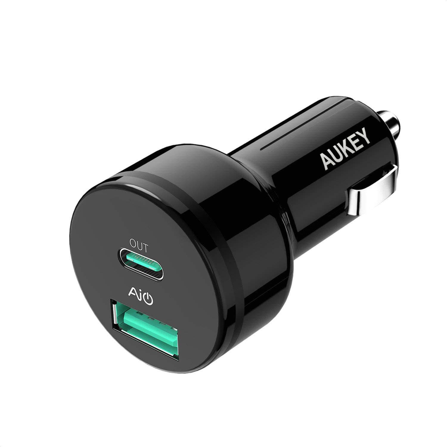 Aukey 39W PD Car Charger: 27W USB C + 12W USB A $8 @ Amazon