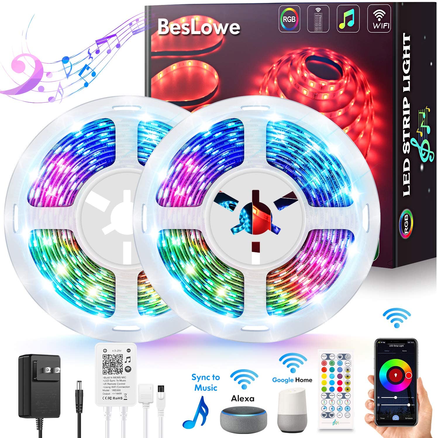 32.8ft (16.4 x 2) Smart WiFi RGB LED Strip Lights w/ Alexa & Google Home Support $15 @ Amazon
