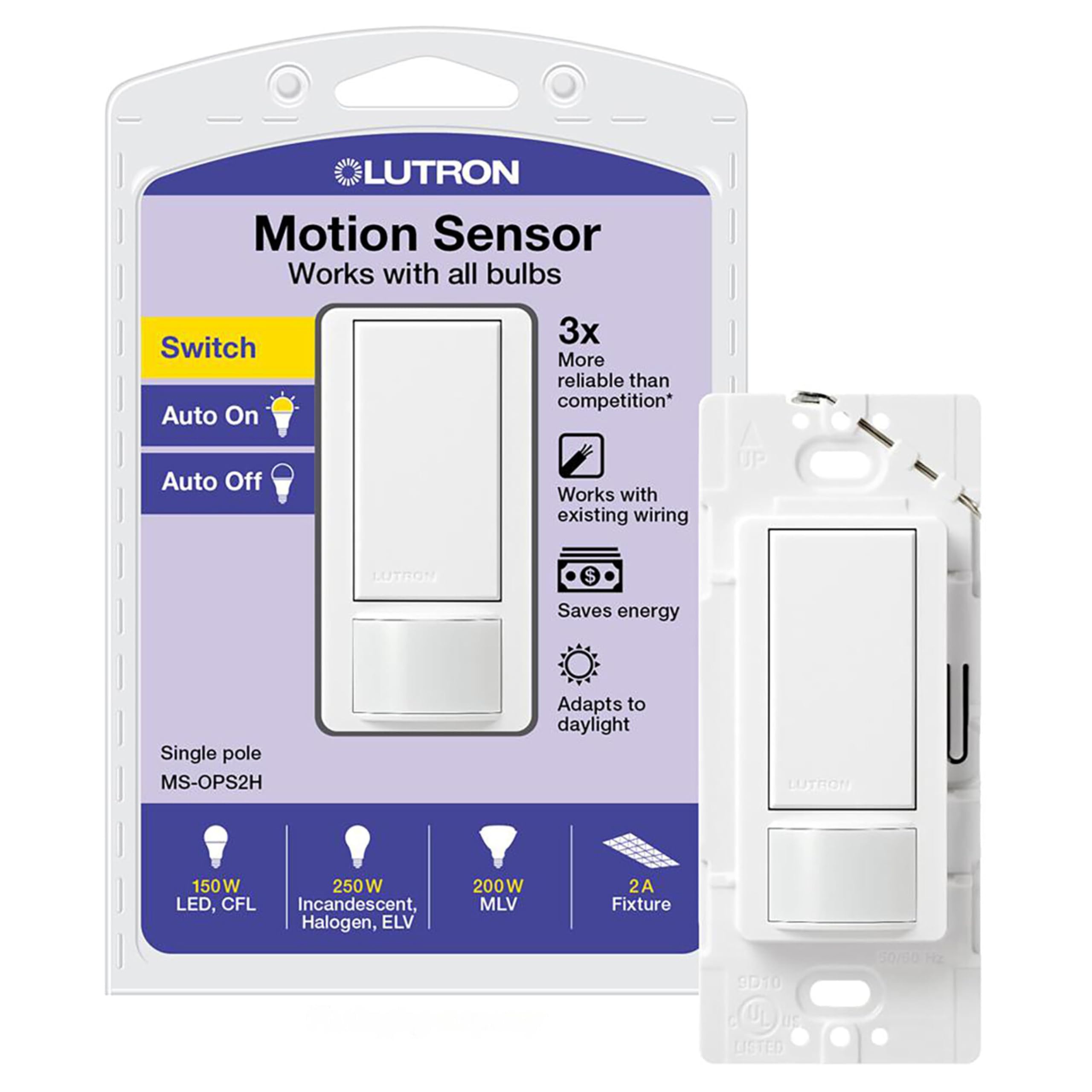 Lutron Maestro Motion Sensor Light Switch for Bathroom, Garage, Laundry Room, and Closet, for Any Light Bulbs, Occupancy and Vacancy Sensor, No Neutral Required - $15.95