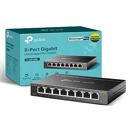 TP-Link 8 Port Gigabit Switch Easy Smart Managed Desktop/Wall-Mount Sturdy Metal w/ Shielded Ports Support QoS, Vlan, IGMP and LAG (TL-SG108E) 10%CB for Prime Visa
