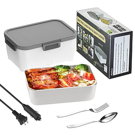 ROTTOTOON Electric Food Warmer, 2 in 1 12V/110V Heated Lunch Box (1.8L Large Capacity) for Car/Truck/Home/Office with Fork and Spoon (White & Gray) $15.99 @ Amazon