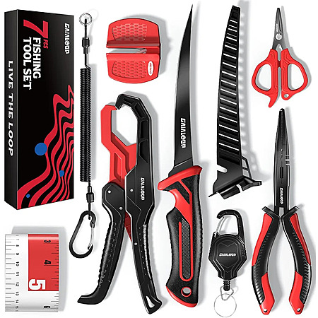 7-Pc Gaialoop Fishing Tools Kit w/ Fillet Knife, Split Ring Pliers, & More $15
