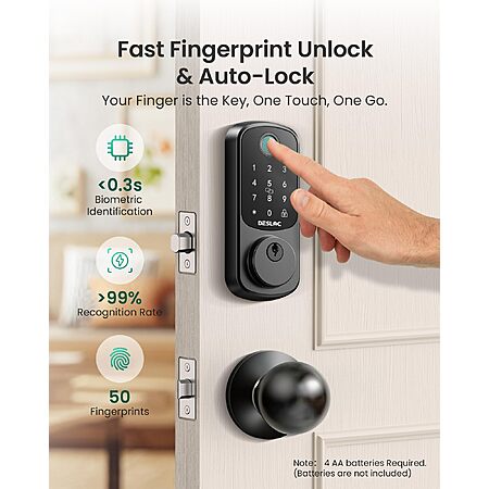 DESLOC B200 Fingerprint Smart Lock with 2 Knobs, Child Safe Design