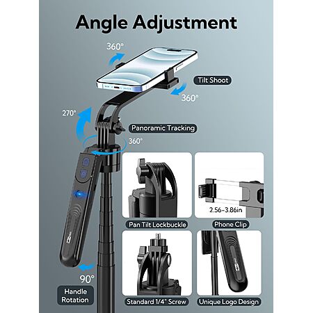 70.9" Auto Face Tracking Tripod 360° Rotation w/Light for iPhone & Android,No App Needed,w/ Remote Control