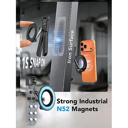Magnetic Phone Mount Holder for Gym w/ N52 Strong Magnet MPT-03 360° Rotation, For iPhone 12-17 & Android