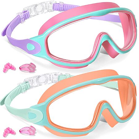 Keary 2 Pack Kids Swim Goggles Panoramic HD view Anti-Fog & UV Girls Boys 3-15