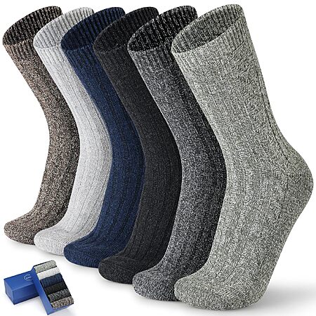 Socks for Men 6 Pairs Winter Warm Wool Heated Thermal Socks Gifts For Men