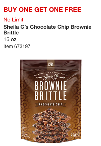 Costco Members: Buy One Get One Free 16 Ounce Bag Sheila G’s Chocolate Chip Brownie Brittle *Valid 5/23-6/17* In-store Only