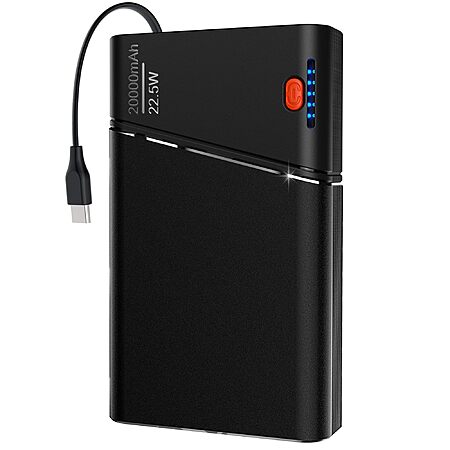 20000 mAh Aaoyun Power Bank w/ Built-in 22.5W USB-C Cable $14