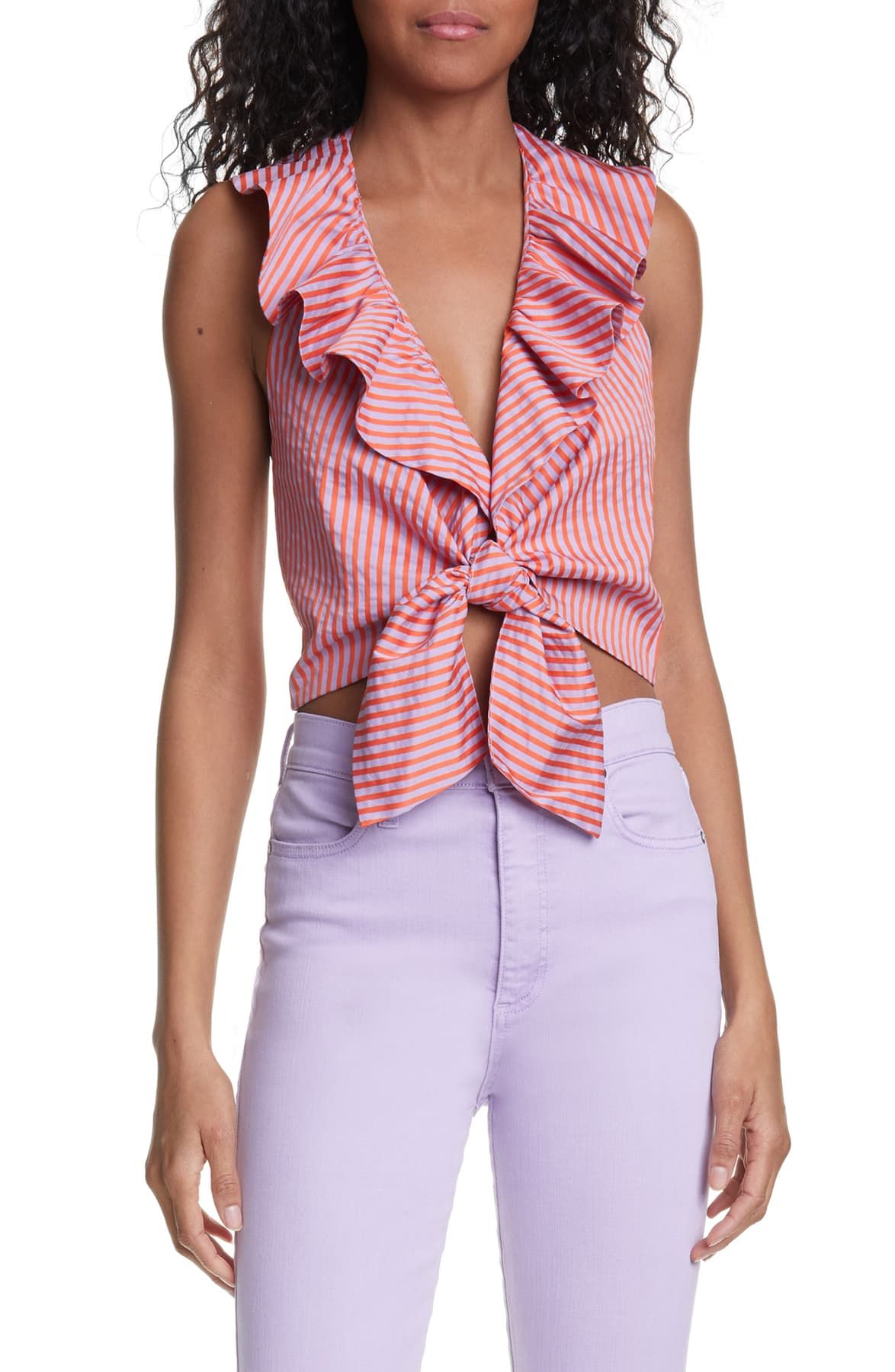 alice + olivia Dannette Ruffle Tie Front Crop Top