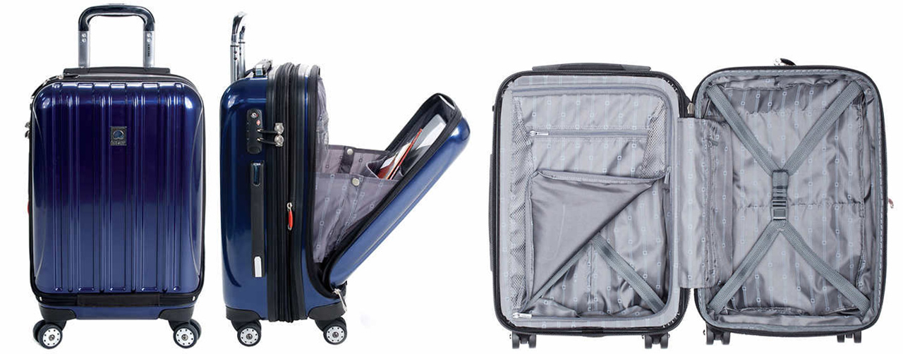 hard carry on luggage with exterior pocket
