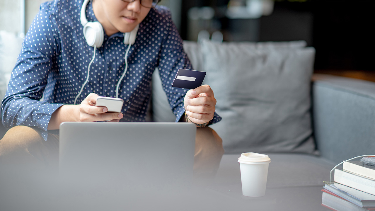 a young man shops online