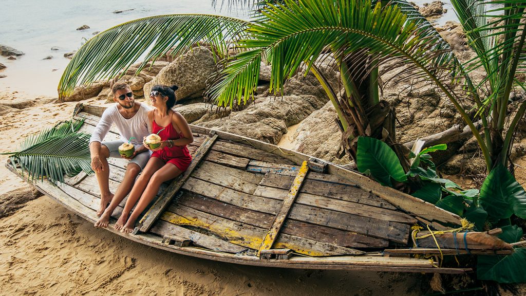 a couple vacation on an exotic beach