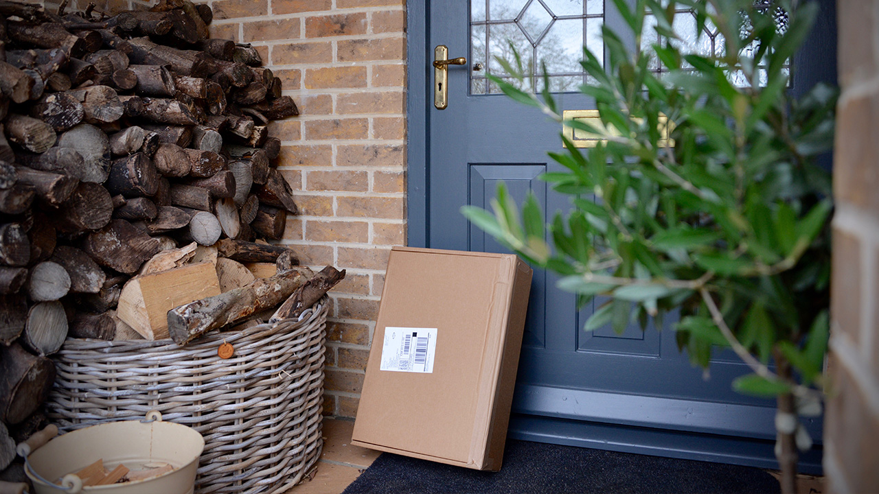 a delivery package sits by the front door
