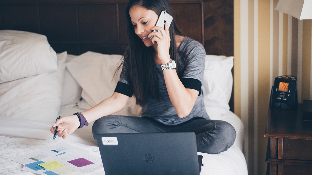 speaking on the phone with sticky notes