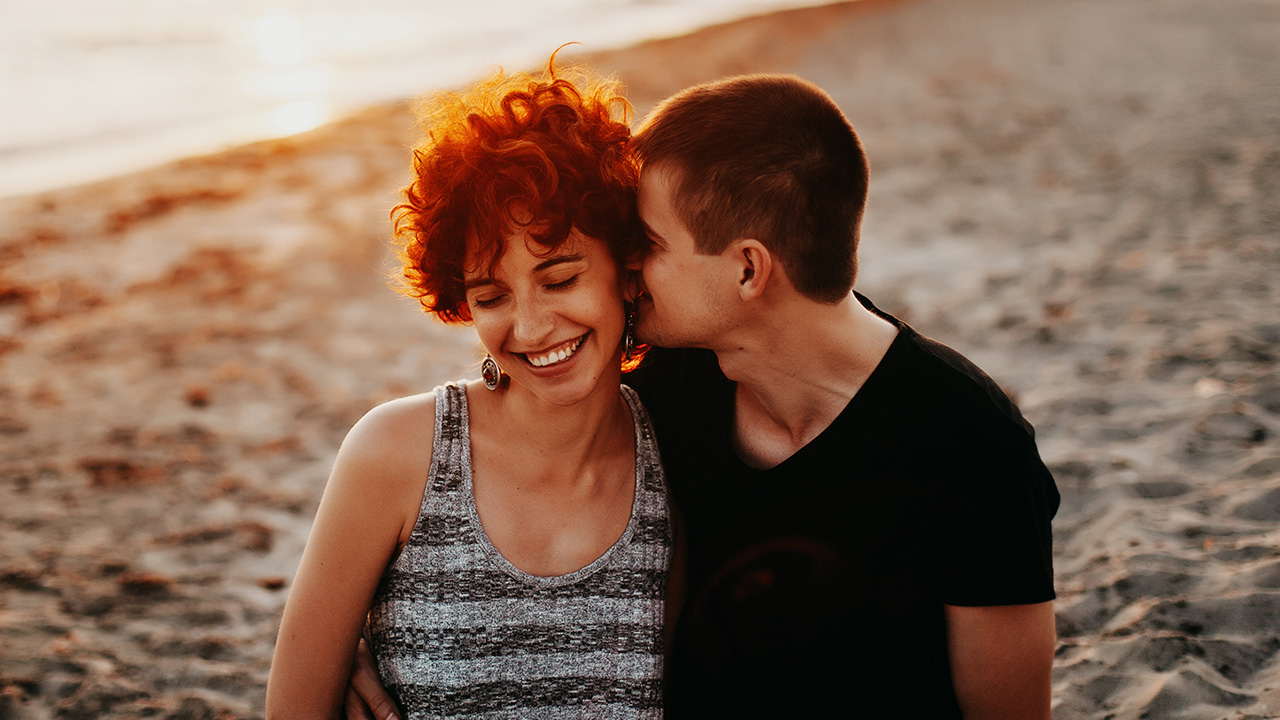 happy couple kiss