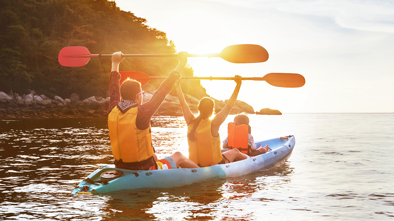 family in a canoe