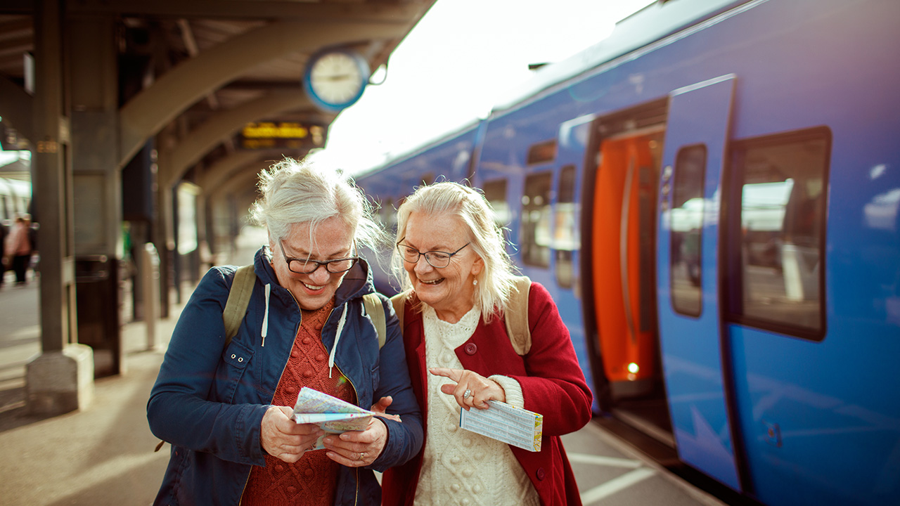 two friends travel by train