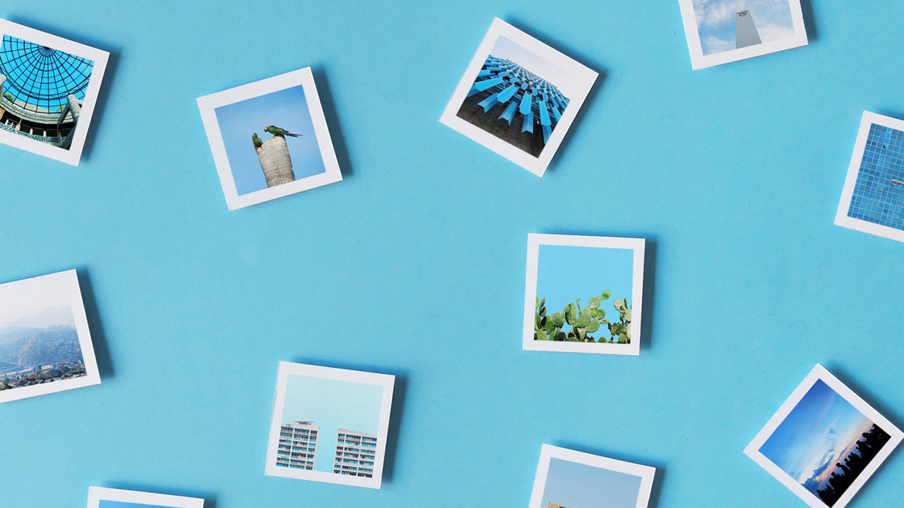 stylish photos organized on a blue background