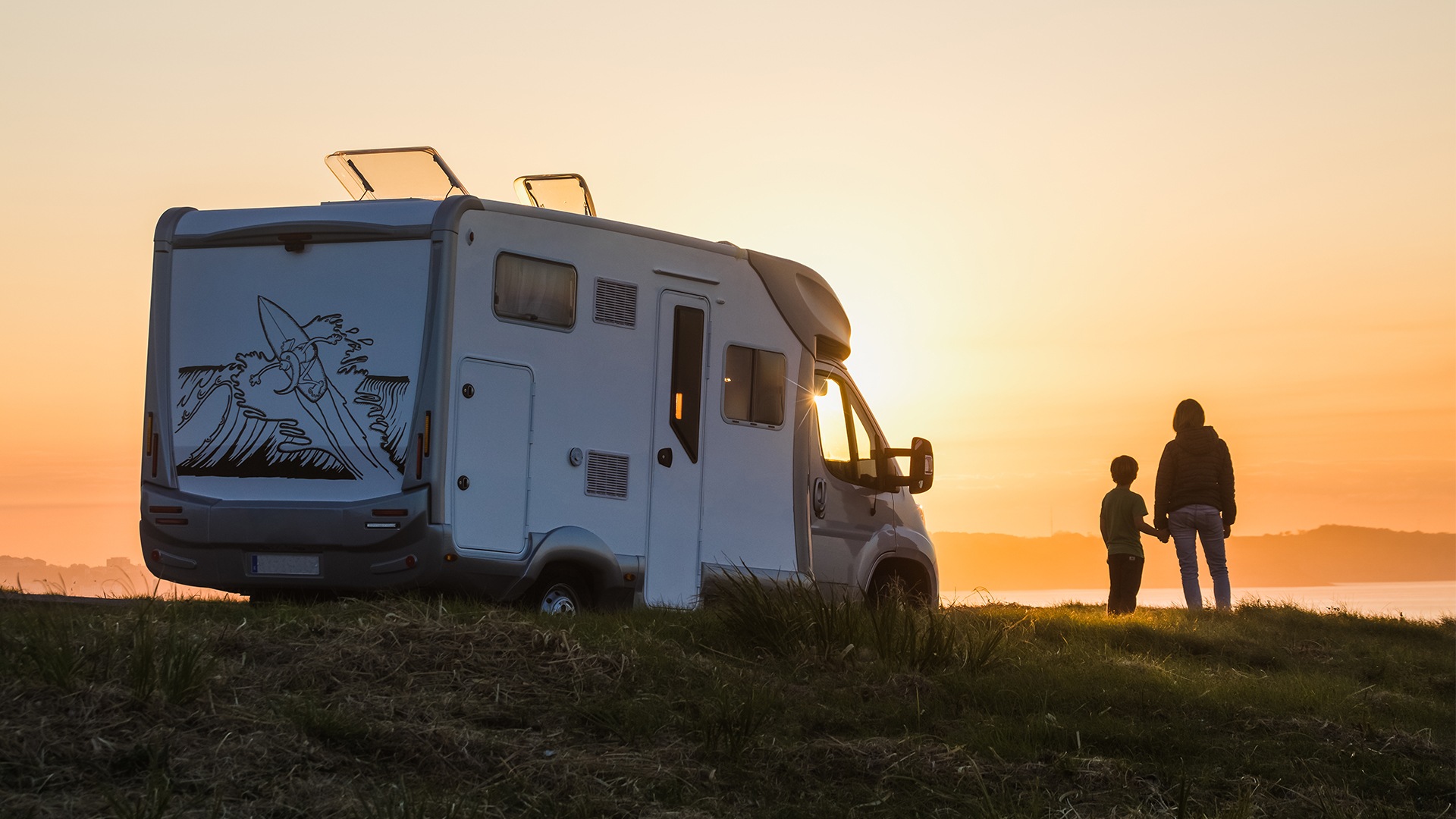 rv family mother son sunset rv