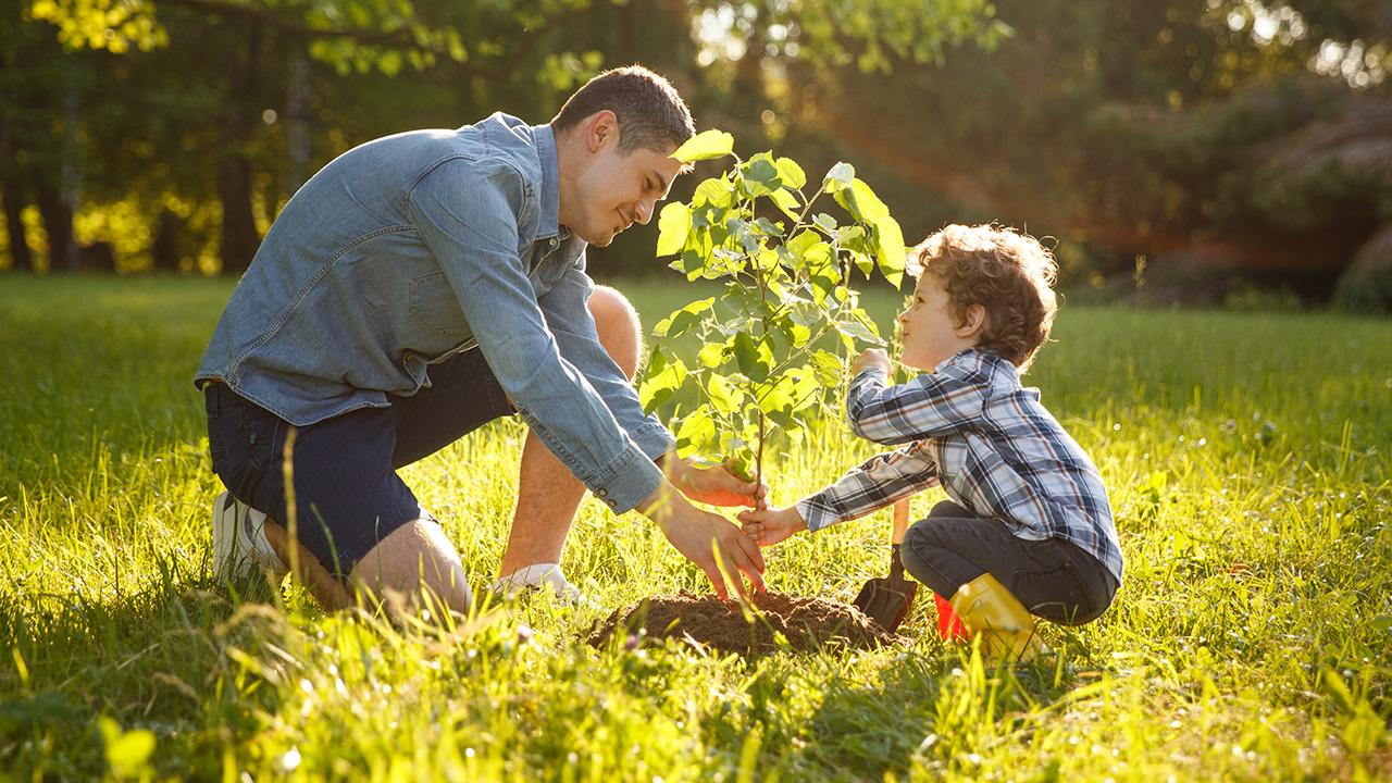 Father and son spend time outdoors