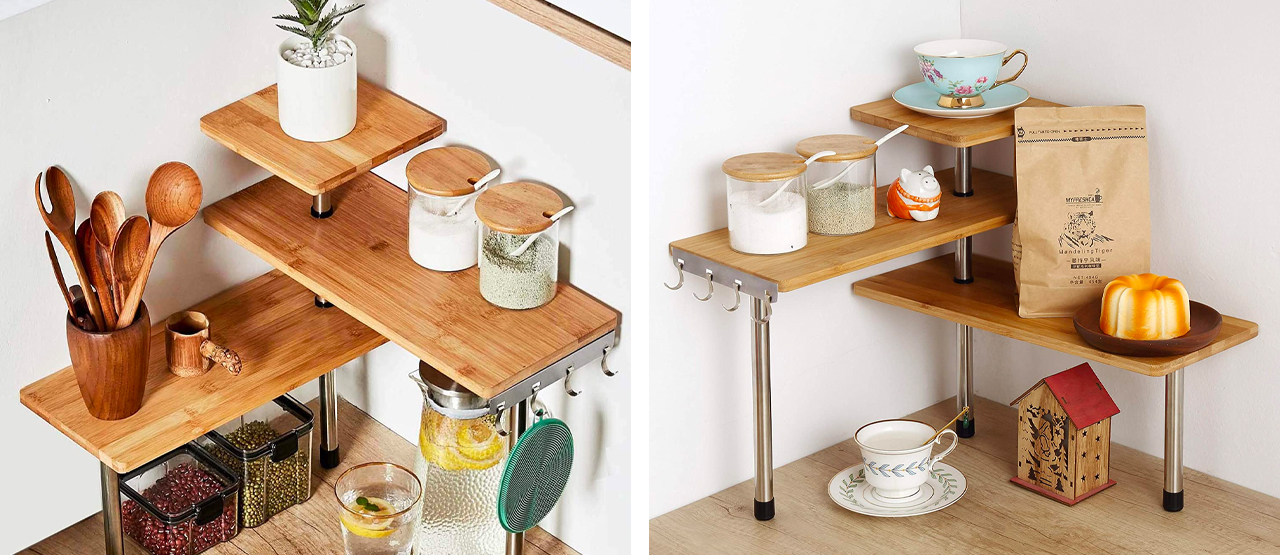 inbody _HYNAWIN 3 Tier Corner Shelf Bamboo shelf